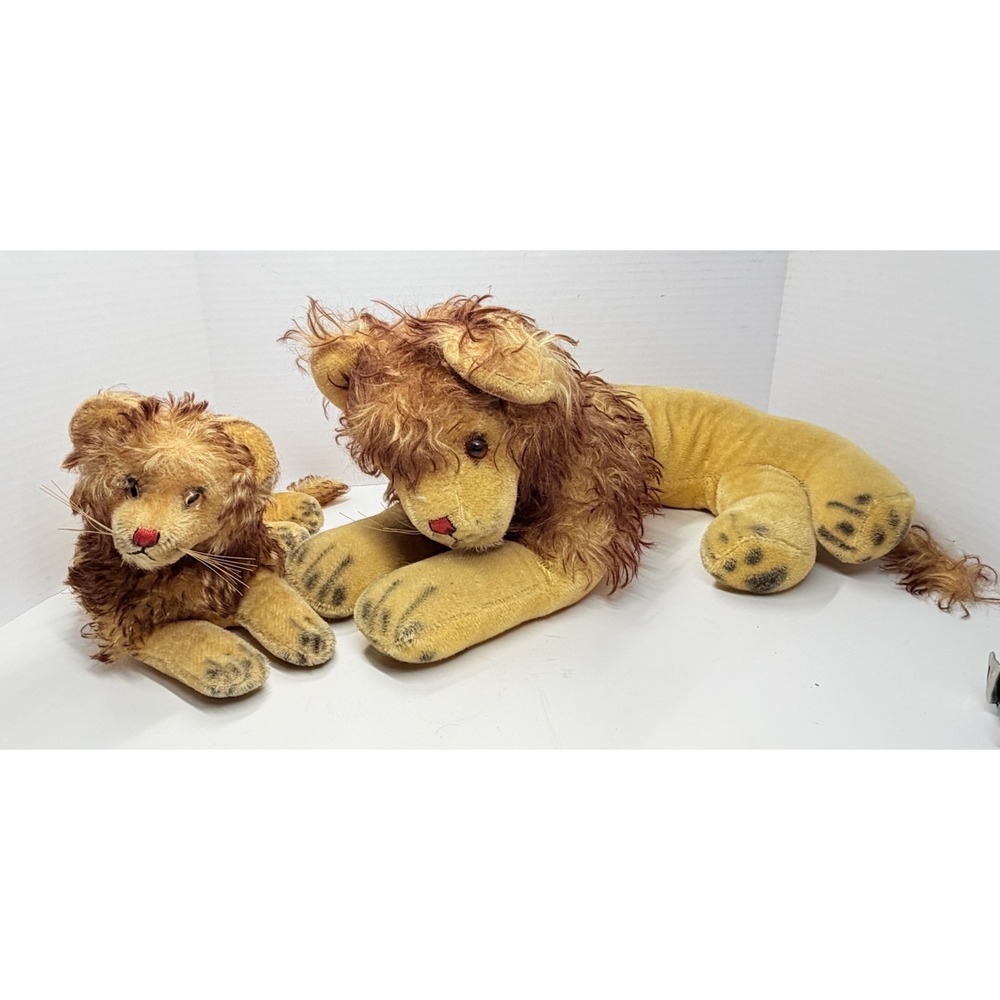Vintage 1960s Anker Germany Bombo Lion Mohair Plush Pair 18" 10" w/ Tag Set
